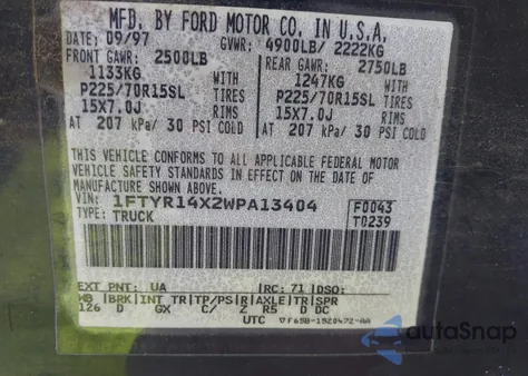 1998 Ford Ranger Splash/Xl/Xlt from USA, damaged, VIN 1FTYR14X2WPA13404